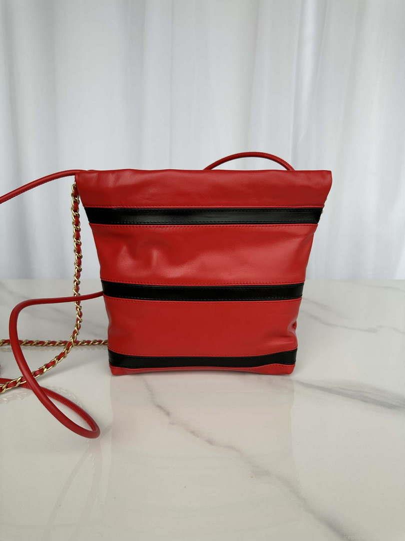 Chanel 22 Mini Handbag AS3980 Shiny Calfskin & Gold-Tone Metal Red & Black