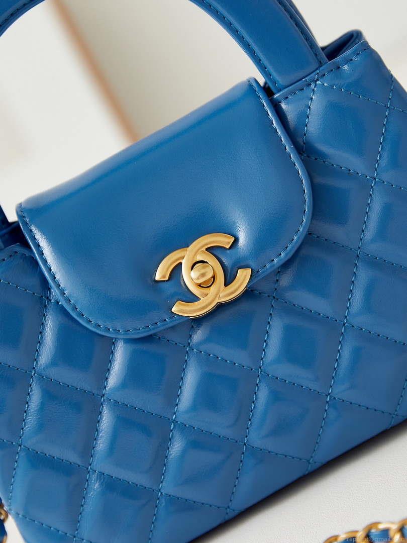 Chanel AS4416 Mini Shopping Bag shiny aged Calfskin gold tone metal Electric blue