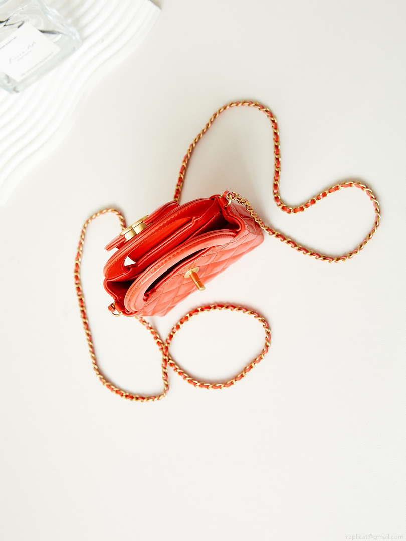 Chanel AP3435 Shiny Aged calfskin & gold-tone metal Orange Red