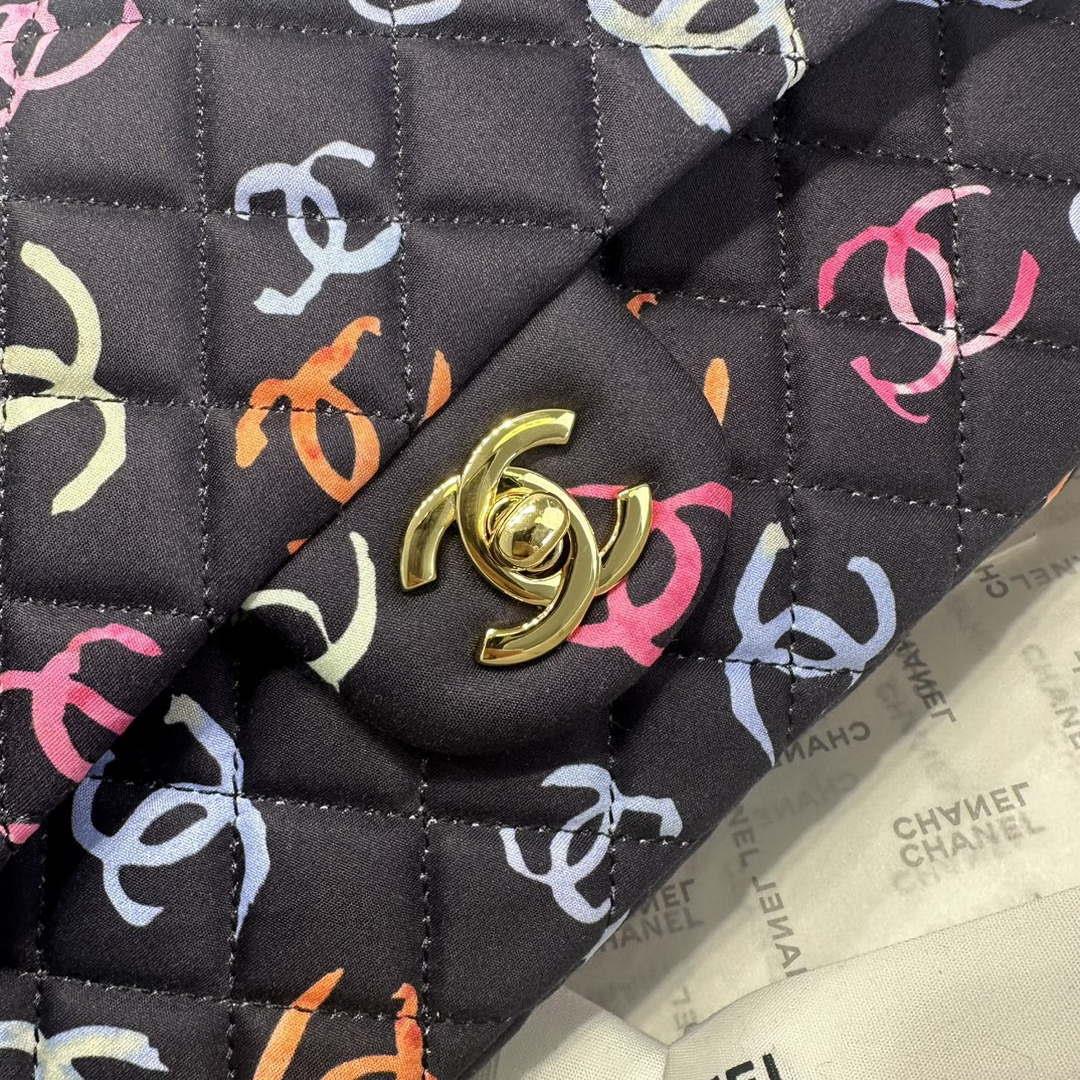 Chanel A01112 Flap Classic 11.12 Printed Fabric & Gold Metal Black & Multicolour