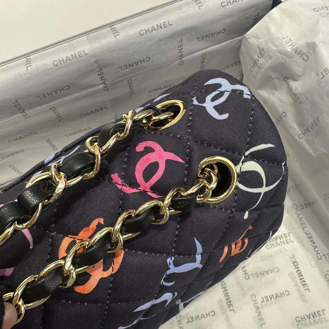 Chanel A01112 Flap Classic 11.12 Printed Fabric & Gold Metal Black & Multicolour