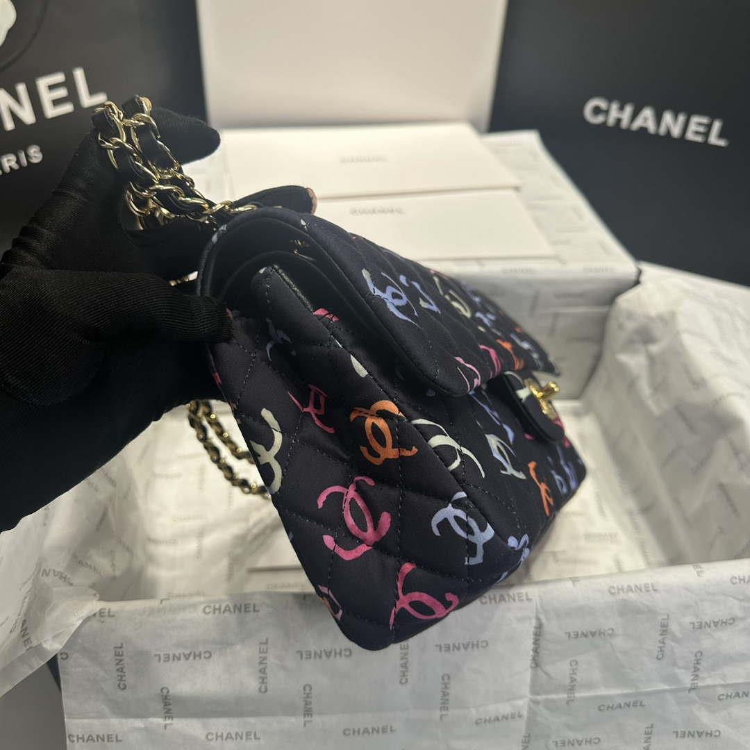 Chanel A01112 Flap Classic 11.12 Printed Fabric & Gold Metal Black & Multicolour