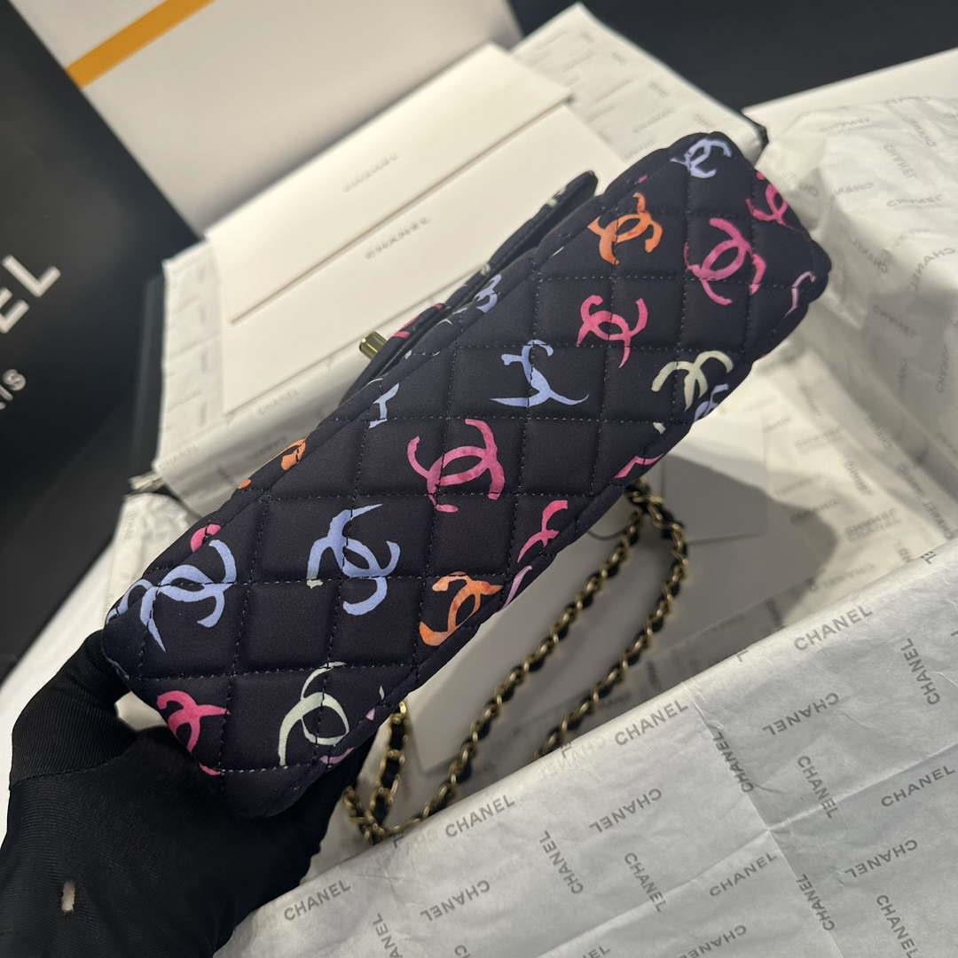 Chanel A01112 Flap Classic 11.12 Printed Fabric & Gold Metal Black & Multicolour
