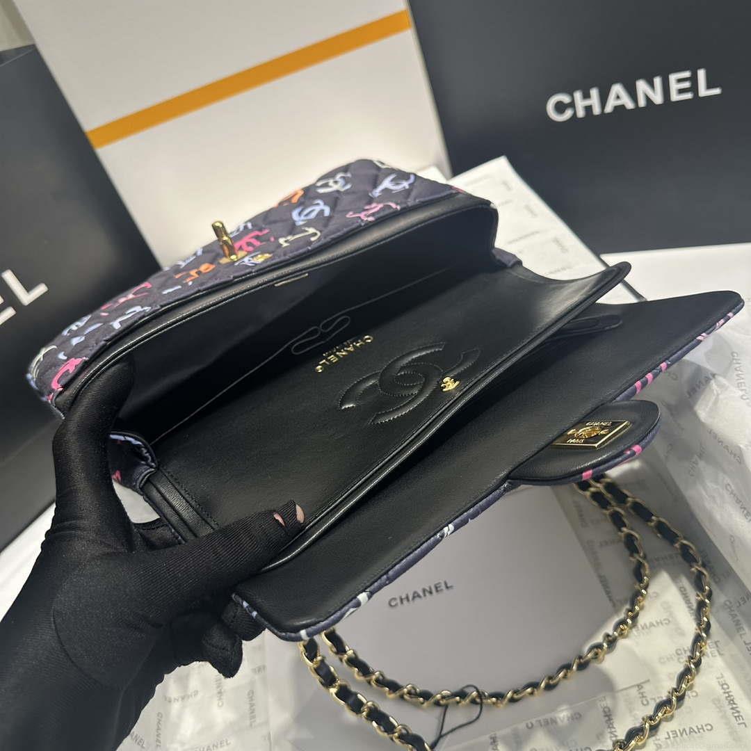 Chanel A01112 Flap Classic 11.12 Printed Fabric & Gold Metal Black & Multicolour