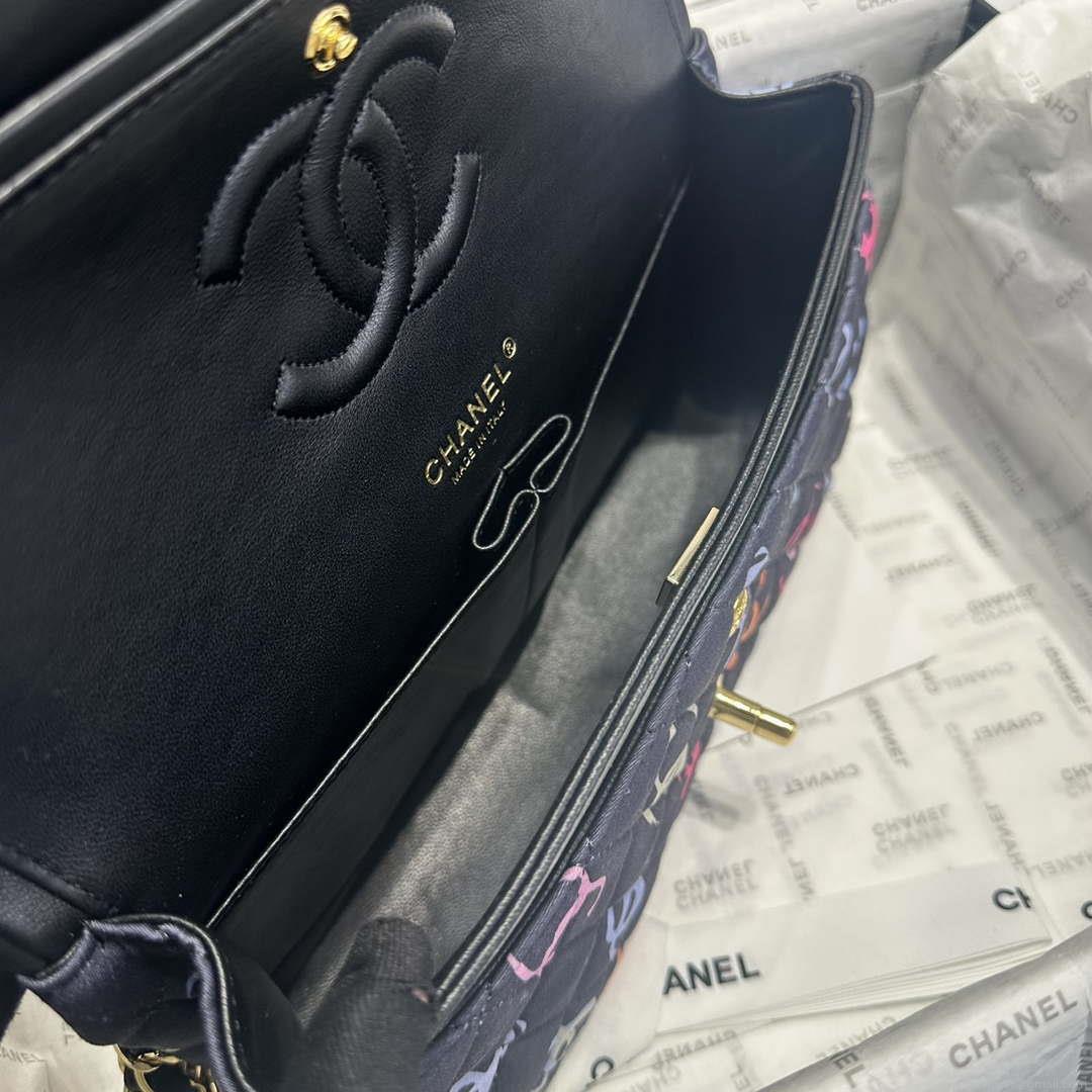 Chanel A01112 Flap Classic 11.12 Printed Fabric & Gold Metal Black & Multicolour