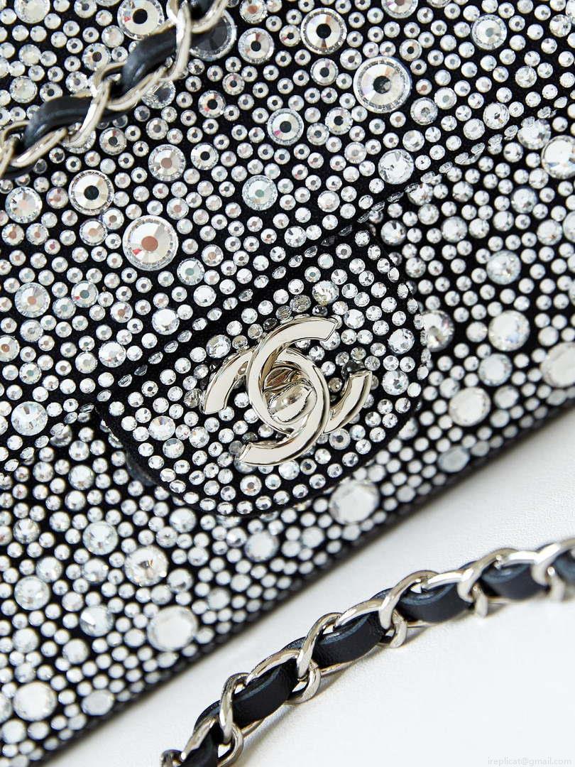 Chanel 24SS A01112 Flap Classic Handbag Large diamond inlaid Silver