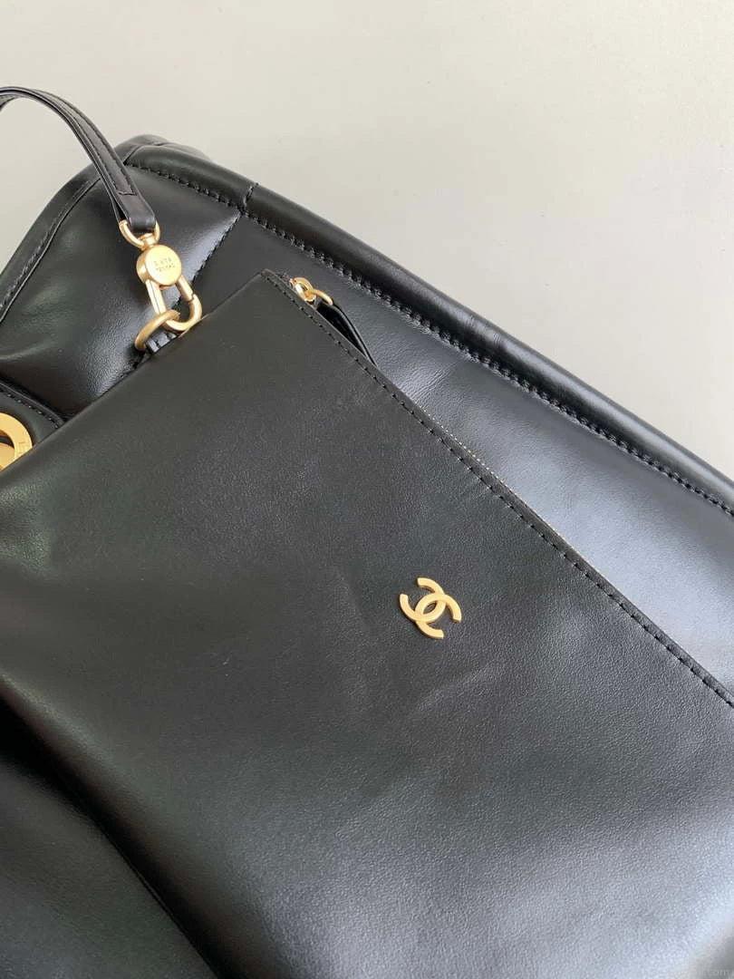 Chanel A66941 23B Large Shopping Bag Black Calfskin