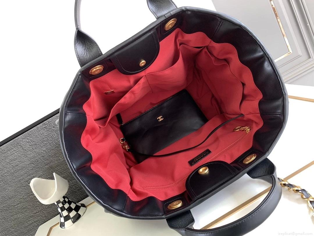 Chanel A66941 23B Large Shopping Bag Black Calfskin