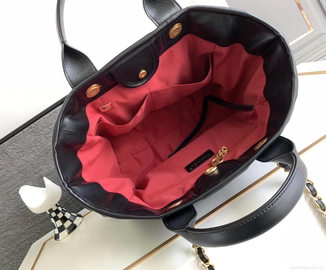 Chanel A66941 23B Small SShopping Bag Black Calfskin