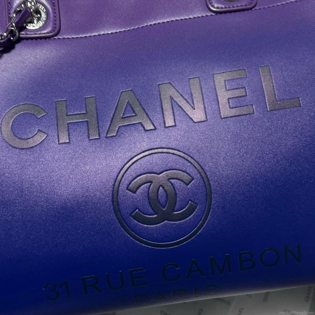 Chanel AS3351 Shopping Bag Shaded Calfskin & Silver-Tone Metal Purple, Blue & Dark Blue