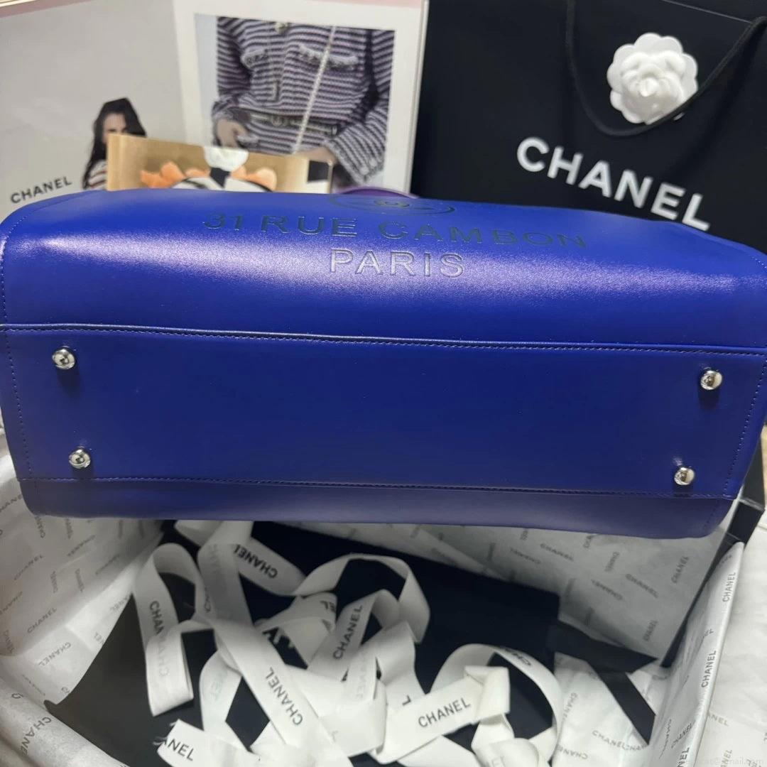Chanel AS3351 Shopping Bag Shaded Calfskin & Silver-Tone Metal Purple, Blue & Dark Blue