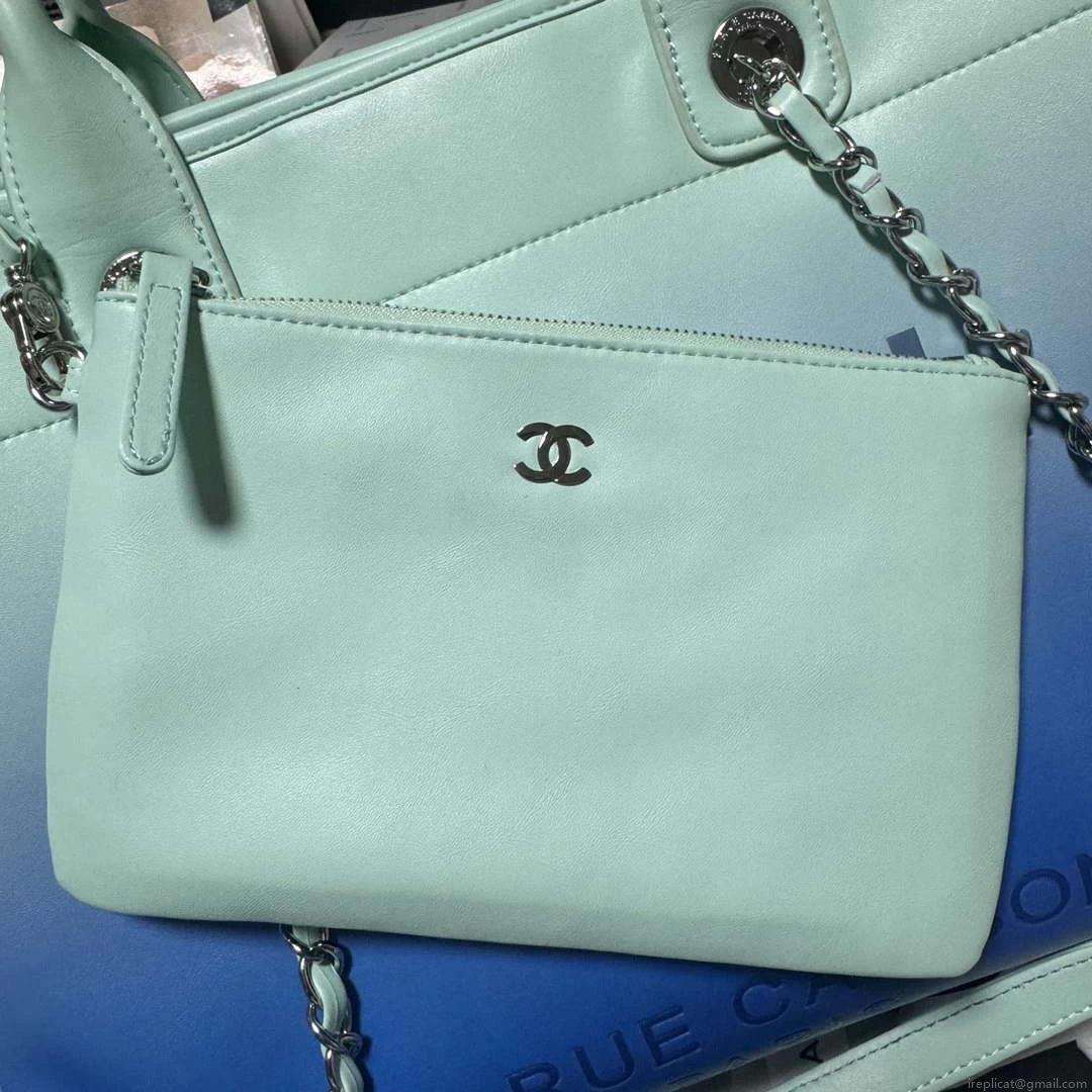 Chanel AS3351 Shopping Bag Shaded Calfskin & Silver-Tone Metal Blue & Light Blue