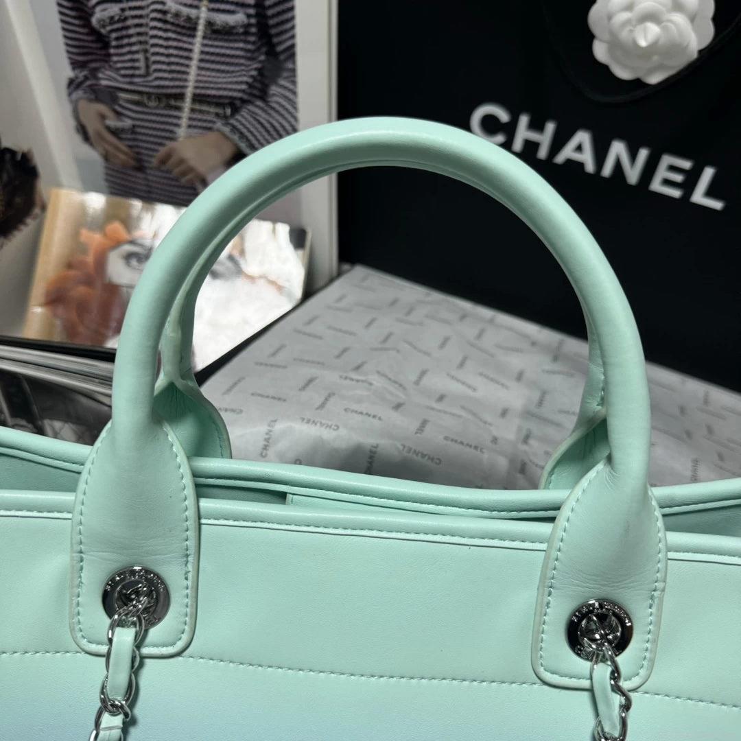 Chanel AS3351 Shopping Bag Shaded Calfskin & Silver-Tone Metal Blue & Light Blue