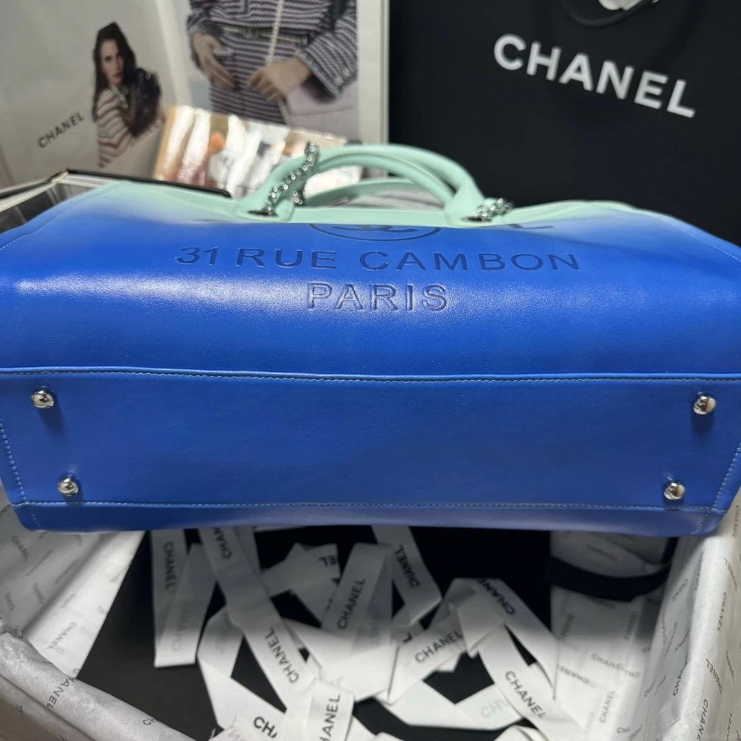 Chanel AS3351 Shopping Bag Shaded Calfskin & Silver-Tone Metal Blue & Light Blue