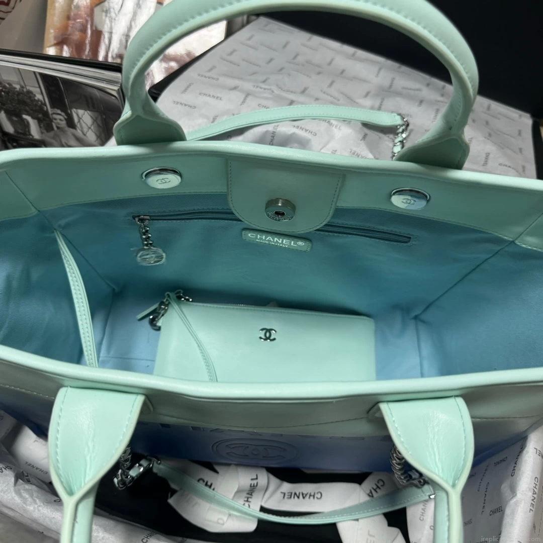 Chanel AS3351 Shopping Bag Shaded Calfskin & Silver-Tone Metal Blue & Light Blue