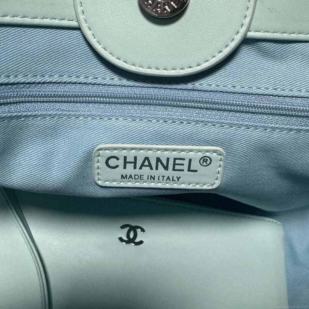 Chanel AS3351 Shopping Bag Shaded Calfskin & Silver-Tone Metal Blue & Light Blue