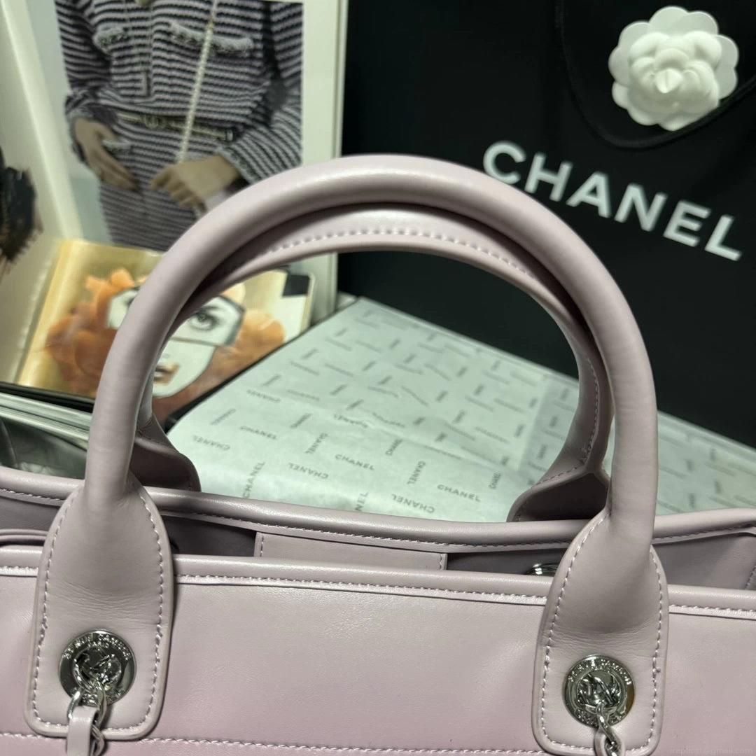 Chanel AS3351 Shopping Bag Shaded Calfskin & Silver-Tone Metal Purple & Light Pink