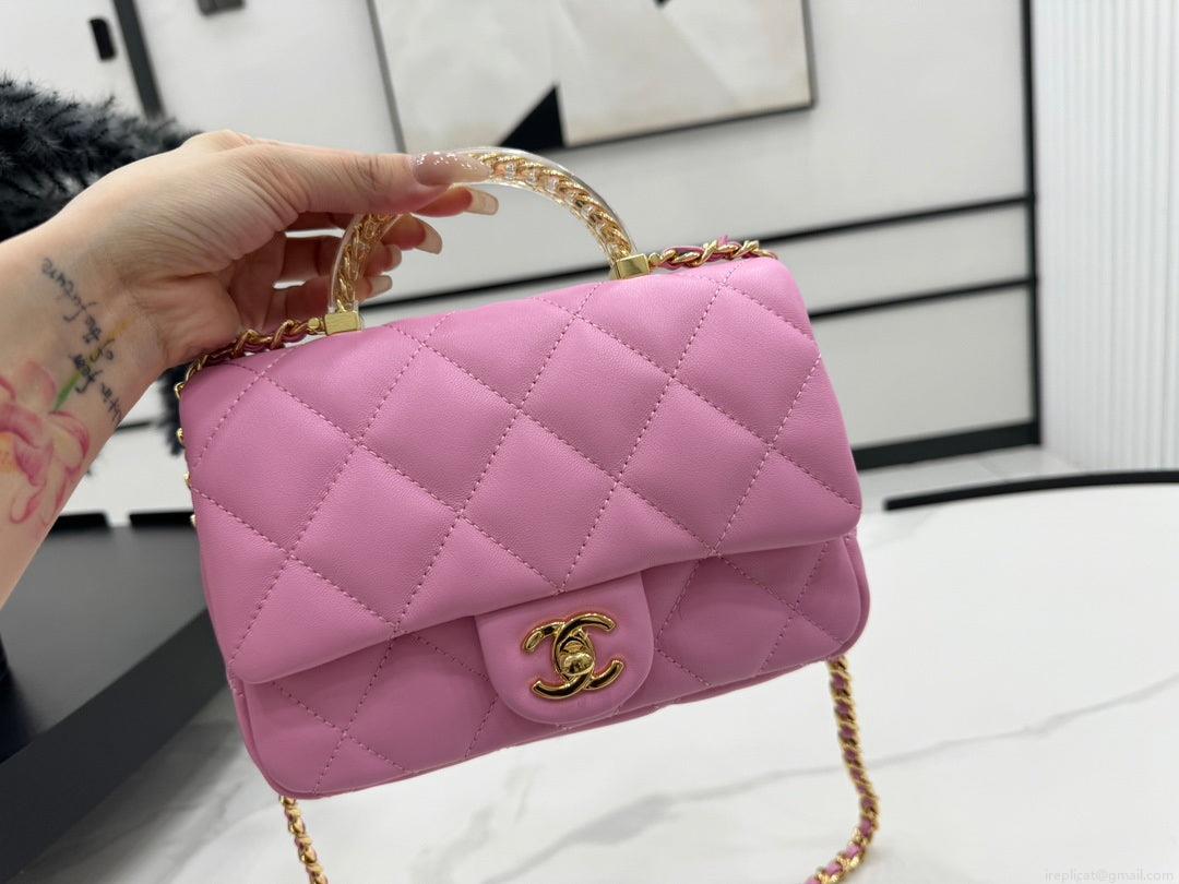 Chanel AS4848 Mini Flap bag With top handle Rose Red