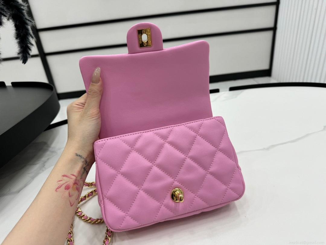 Chanel AS4848 Mini Flap bag With top handle Rose Red