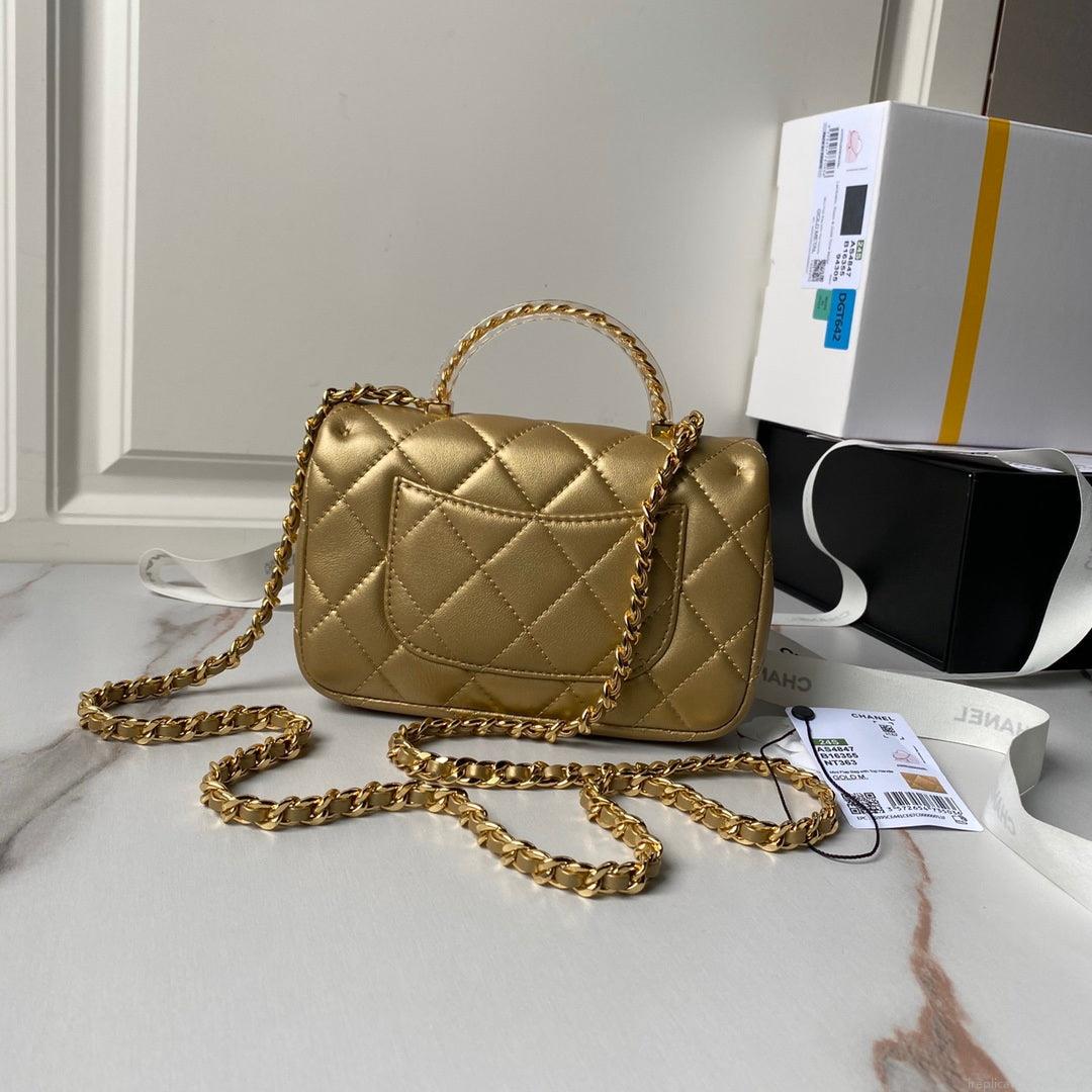 Chanel AS4847 Mini Flap bag With top handle Gold