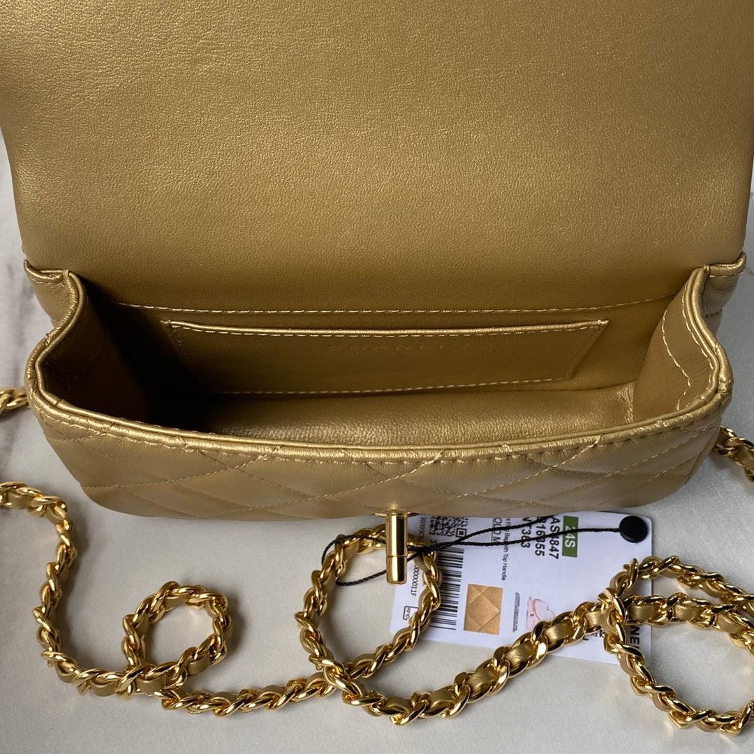 Chanel AS4847 Mini Flap bag With top handle Gold