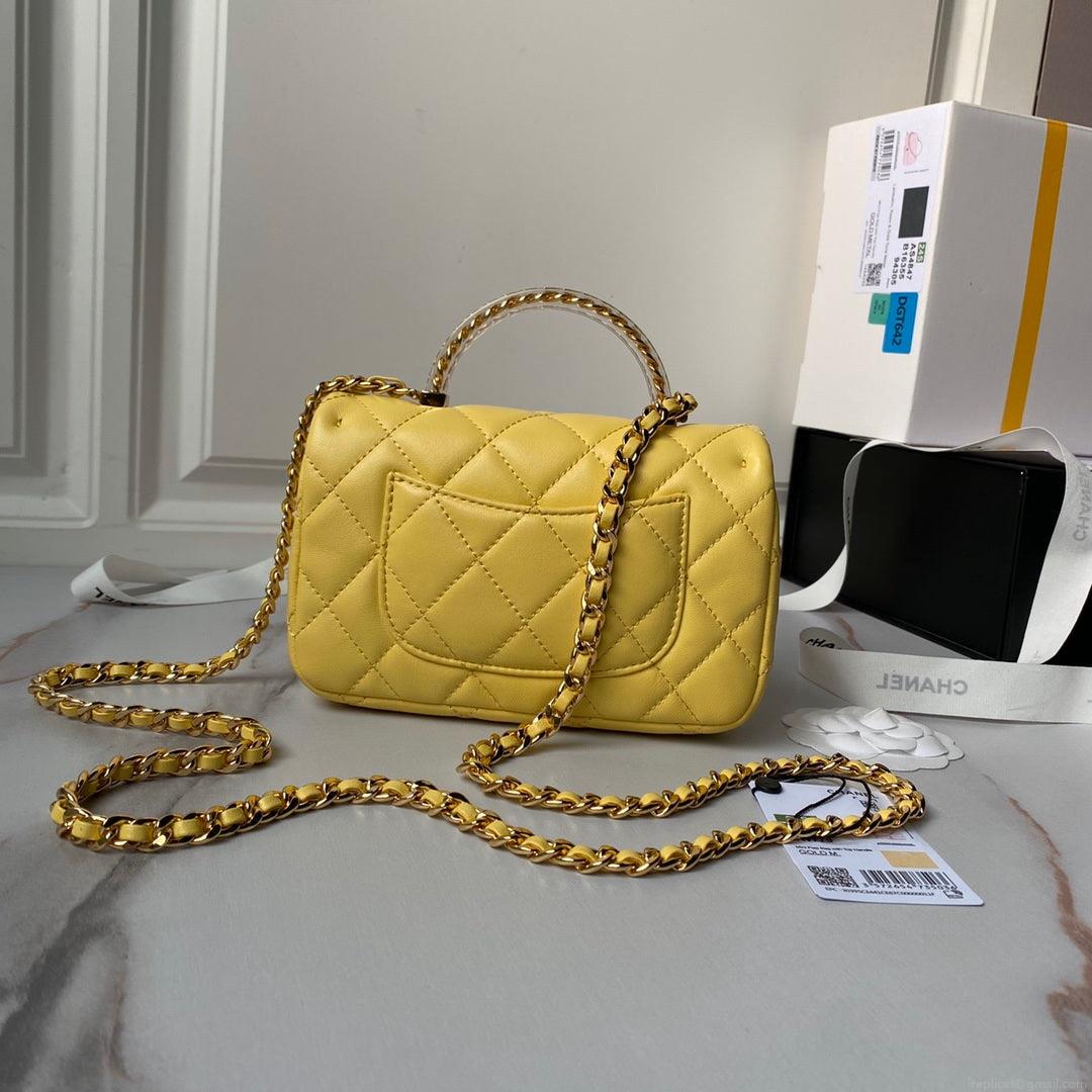 Chanel AS4847 Mini Flap bag With top handle Yellow