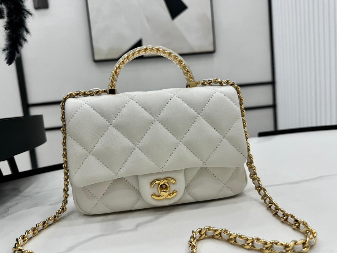 Chanel AS4848 Mini Flap bag With top handle White