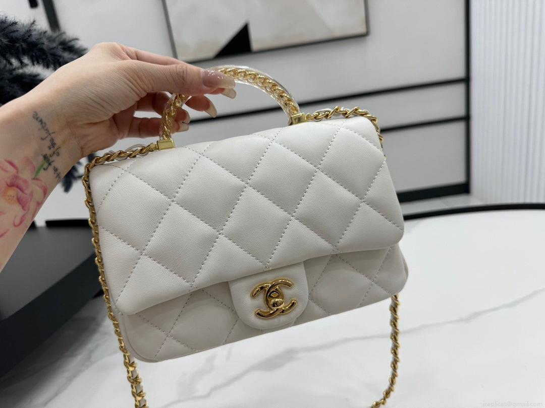 Chanel AS4848 Mini Flap bag With top handle White