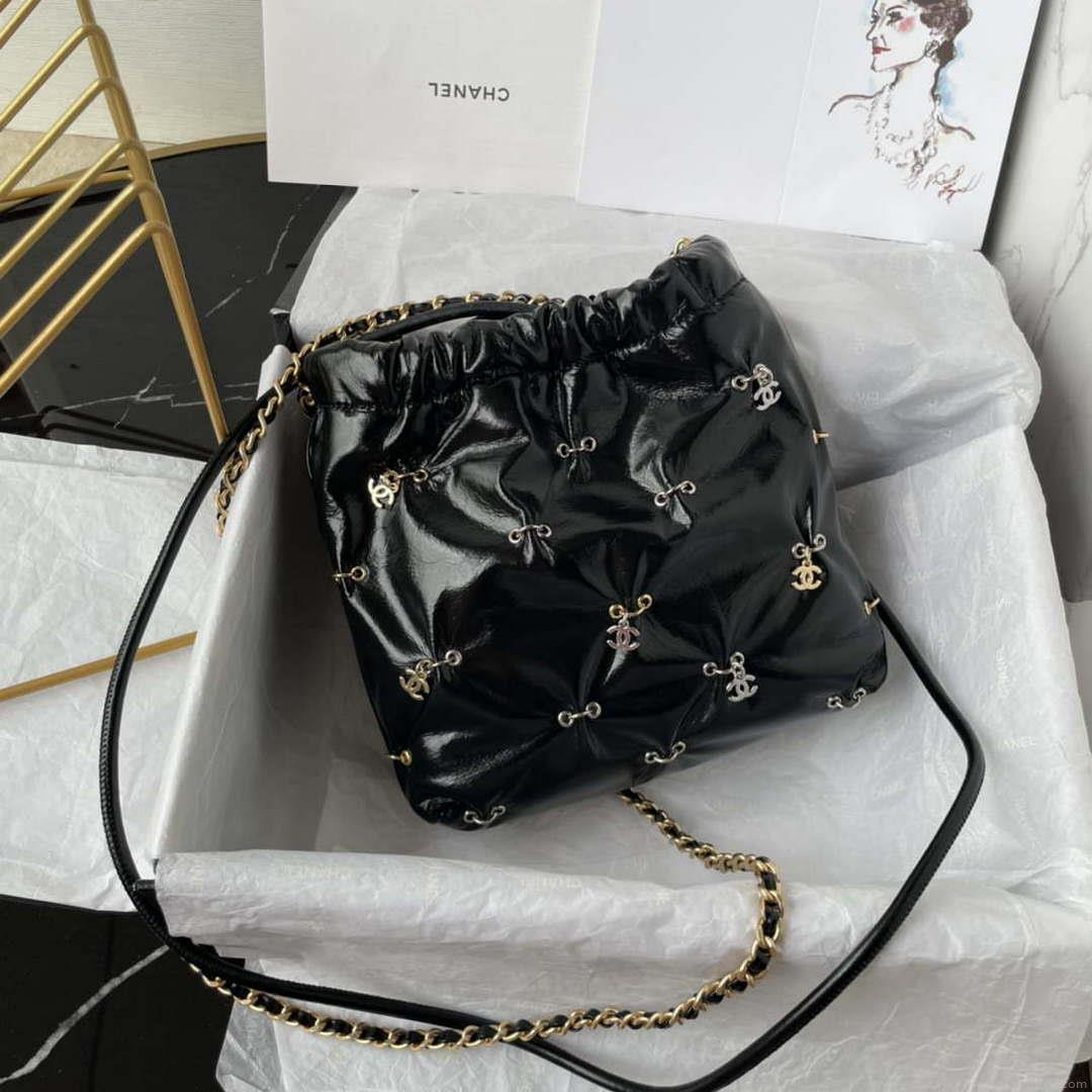 Chanel 22 Mini Handbag AS3980 Shiny Calfskin & Gold-Tone Metal with jewelry