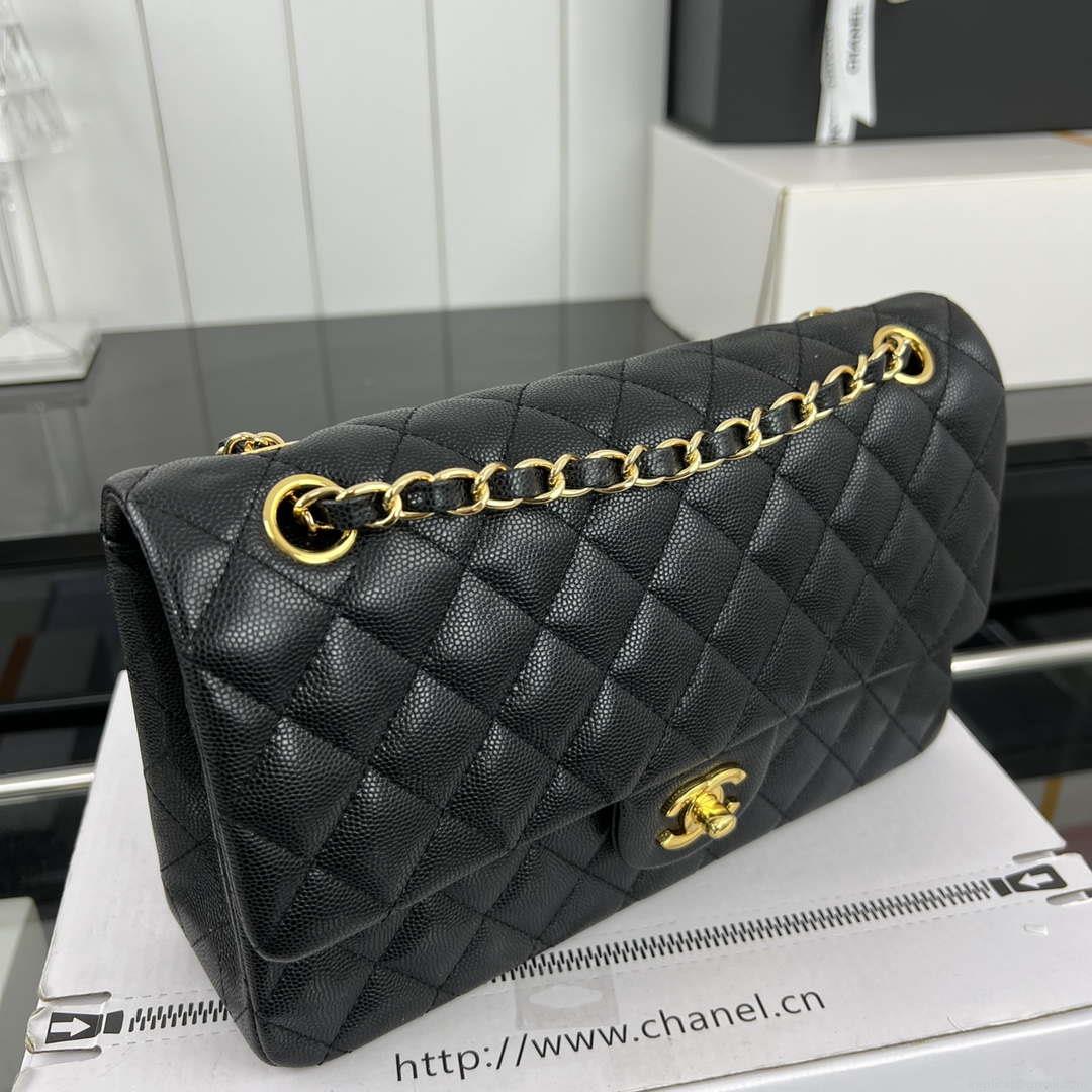 Chanel A01112 Flap Classic 11.12 Handbag Grained Calfskin & Gold-Tone Metal Black