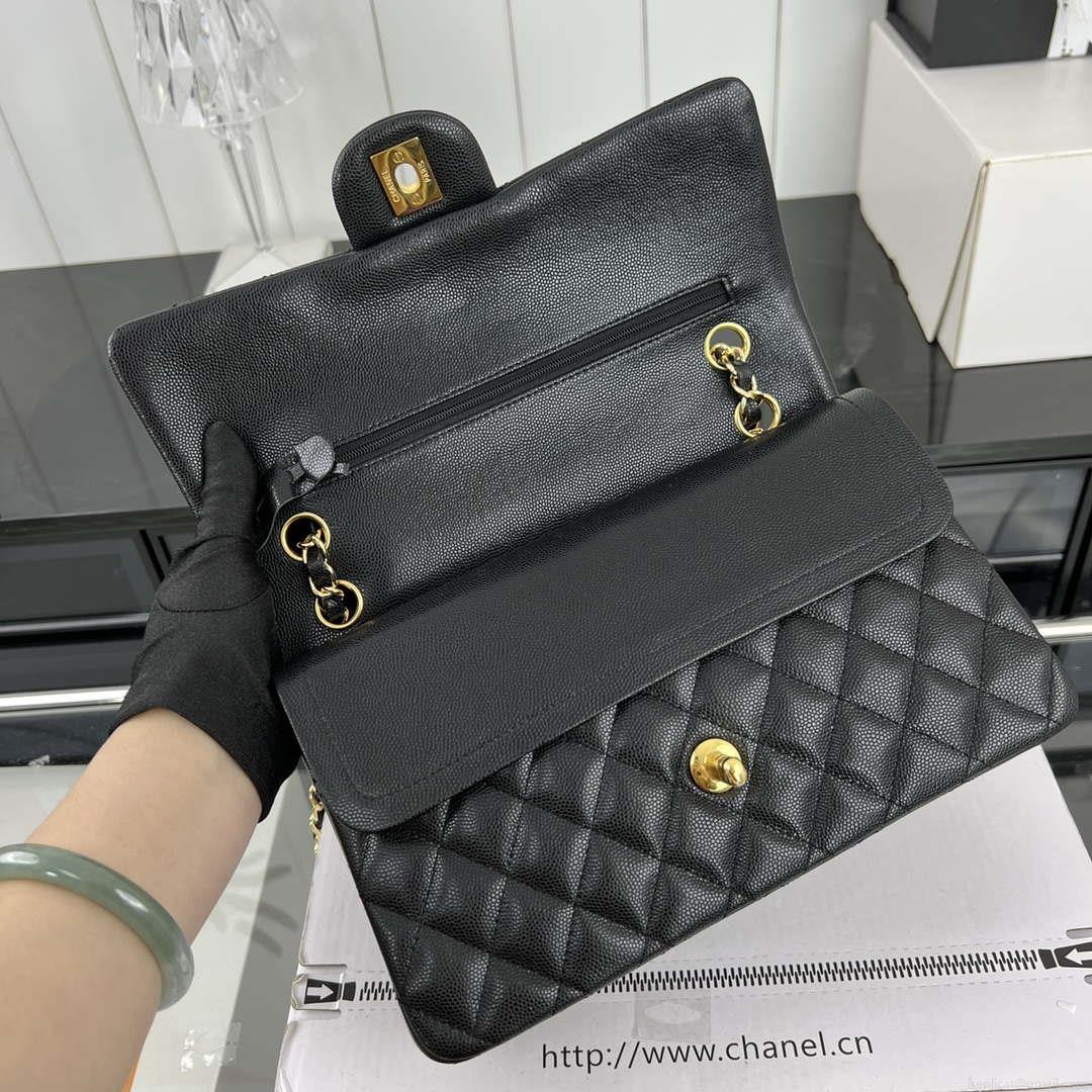 Chanel A01112 Flap Classic 11.12 Handbag Grained Calfskin & Gold-Tone Metal Black