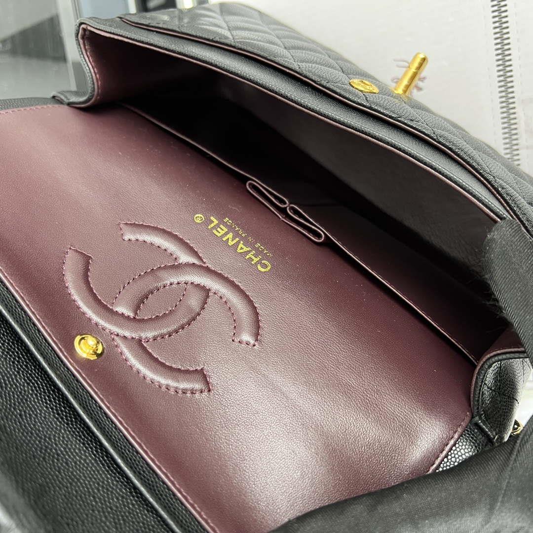 Chanel A01112 Flap Classic 11.12 Handbag Grained Calfskin & Gold-Tone Metal Black