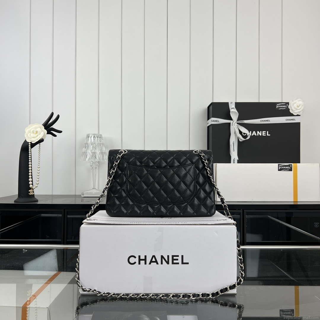 Chanel A01112 Flap Classic 11.12 Handbag Grained Calfskin & Silver-Tone Metal Black