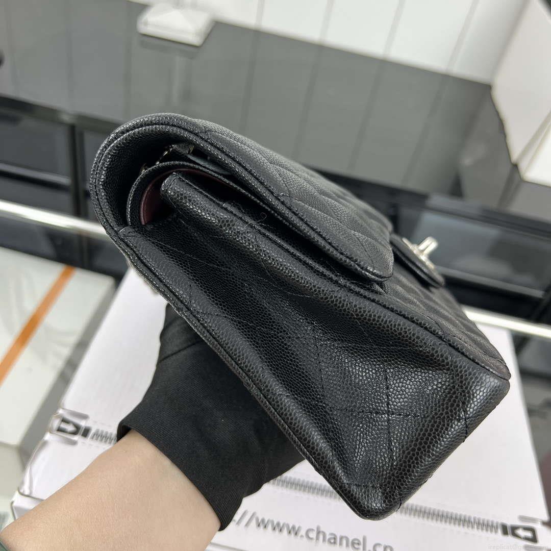 Chanel A01112 Flap Classic 11.12 Handbag Grained Calfskin & Silver-Tone Metal Black