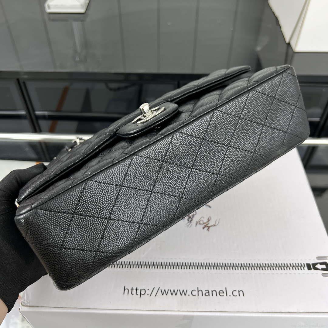 Chanel A01112 Flap Classic 11.12 Handbag Grained Calfskin & Silver-Tone Metal Black