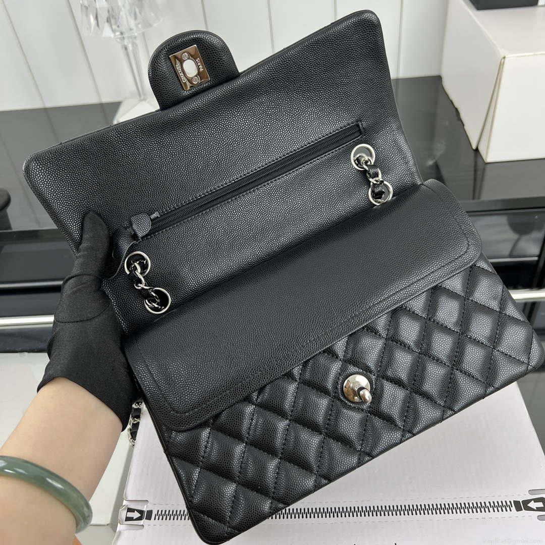 Chanel A01112 Flap Classic 11.12 Handbag Grained Calfskin & Silver-Tone Metal Black