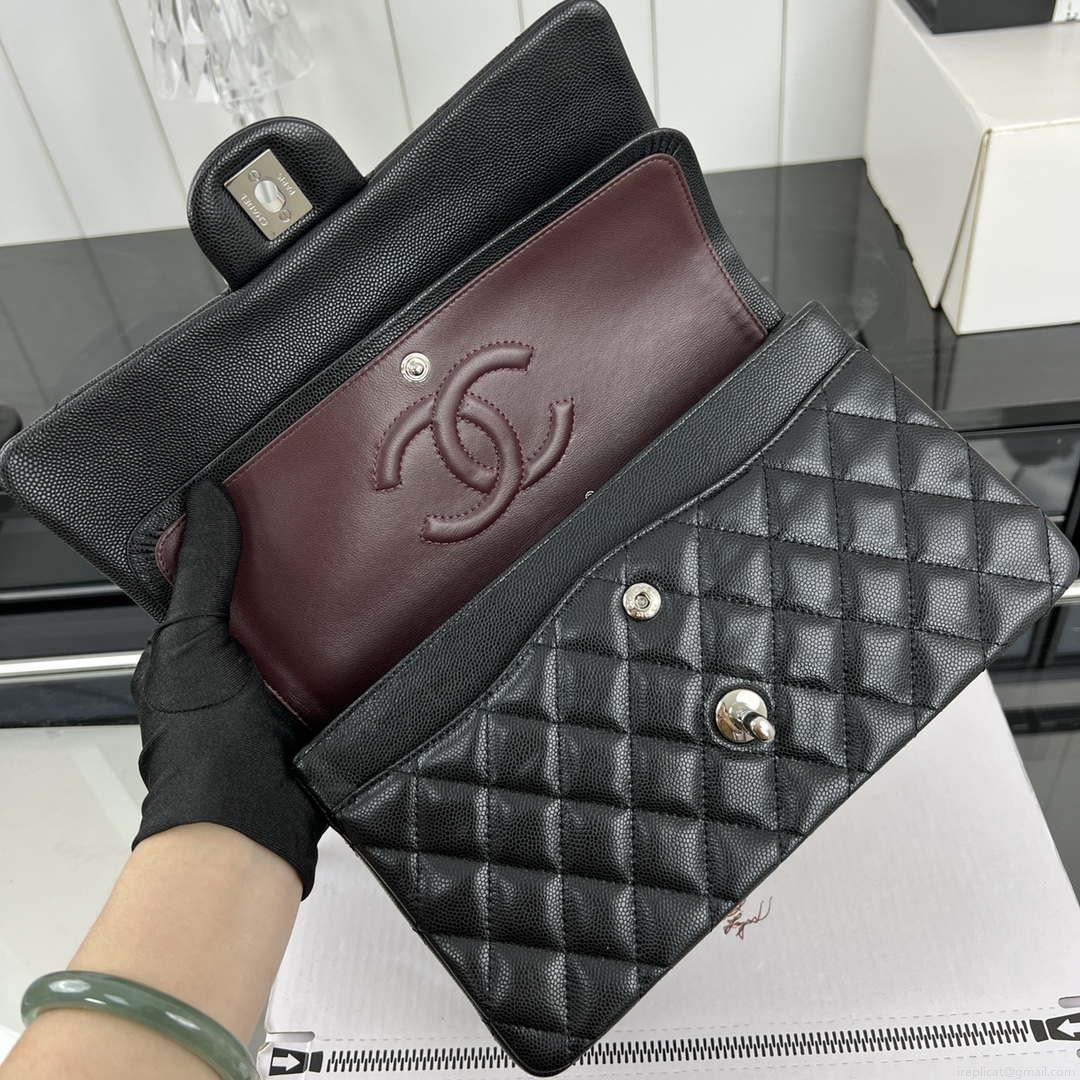 Chanel A01112 Flap Classic 11.12 Handbag Grained Calfskin & Silver-Tone Metal Black