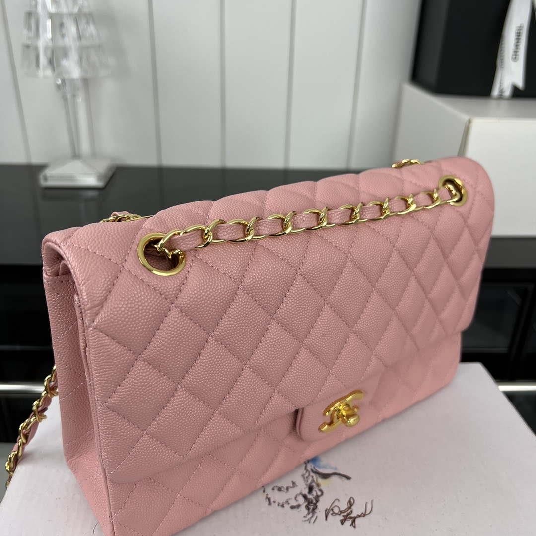 Chanel A01112 Flap Classic 11.12 Handbag Grained Calfskin & Gold-Tone Metal Pink