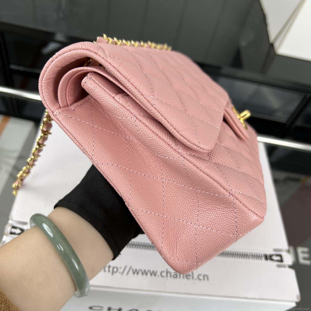 Chanel A01112 Flap Classic 11.12 Handbag Grained Calfskin & Gold-Tone Metal Pink