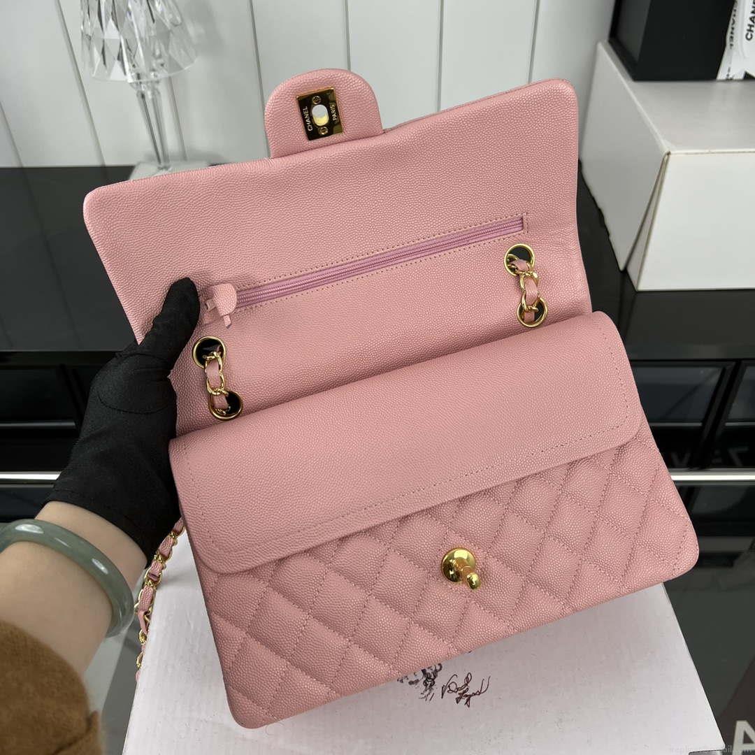 Chanel A01112 Flap Classic 11.12 Handbag Grained Calfskin & Gold-Tone Metal Pink