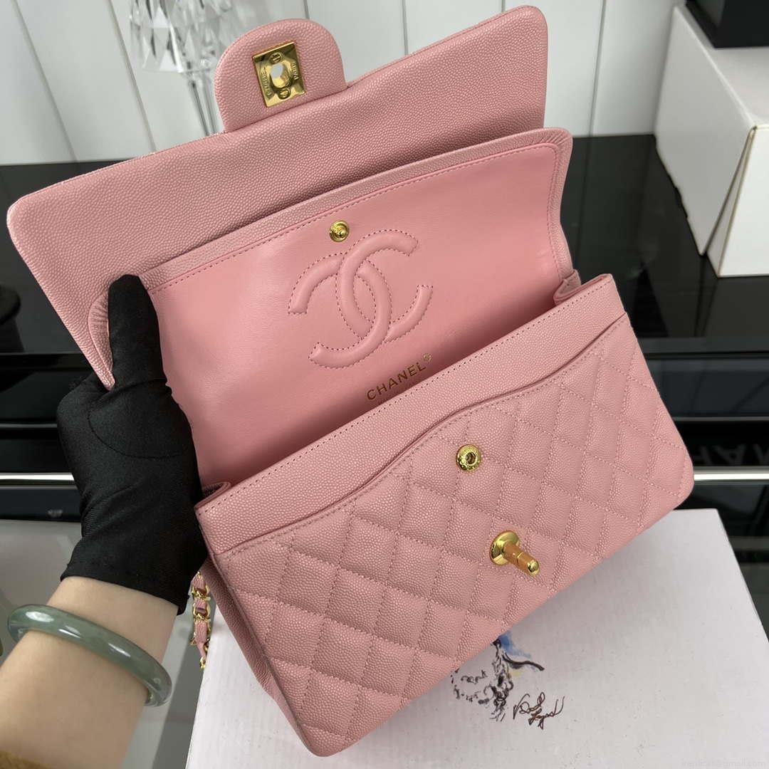 Chanel A01112 Flap Classic 11.12 Handbag Grained Calfskin & Gold-Tone Metal Pink