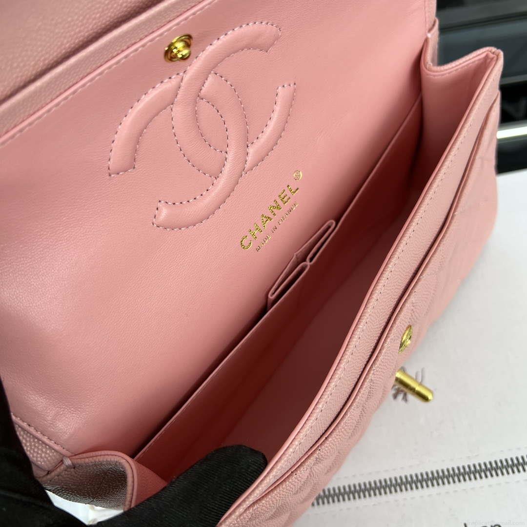 Chanel A01112 Flap Classic 11.12 Handbag Grained Calfskin & Gold-Tone Metal Pink