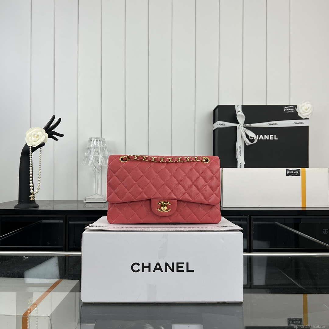 Chanel A01112 Flap Classic 11.12 Handbag Grained Calfskin & Gold-Tone Metal Red