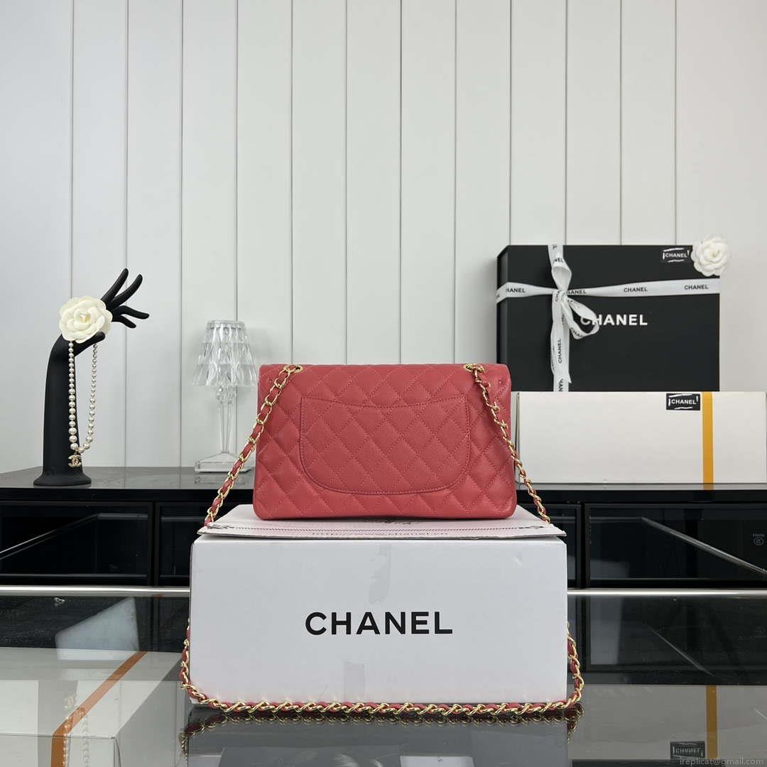 Chanel A01112 Flap Classic 11.12 Handbag Grained Calfskin & Gold-Tone Metal Red