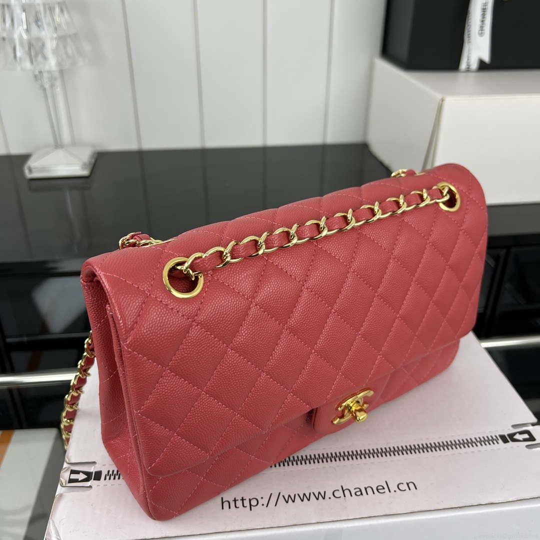 Chanel A01112 Flap Classic 11.12 Handbag Grained Calfskin & Gold-Tone Metal Red