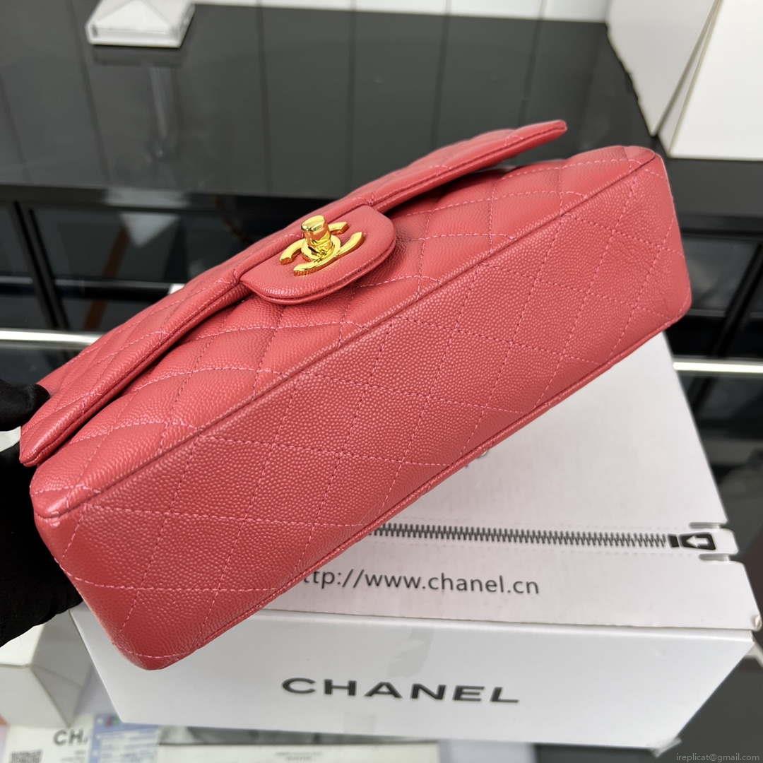 Chanel A01112 Flap Classic 11.12 Handbag Grained Calfskin & Gold-Tone Metal Red