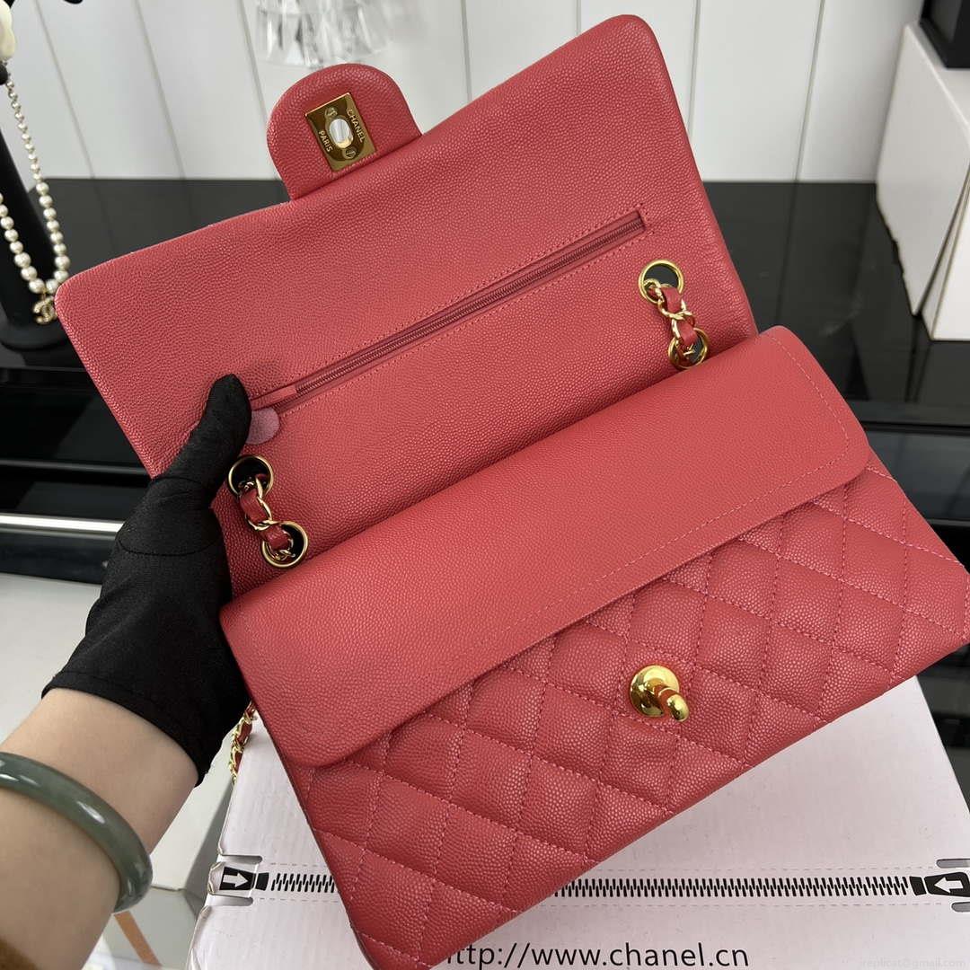 Chanel A01112 Flap Classic 11.12 Handbag Grained Calfskin & Gold-Tone Metal Red