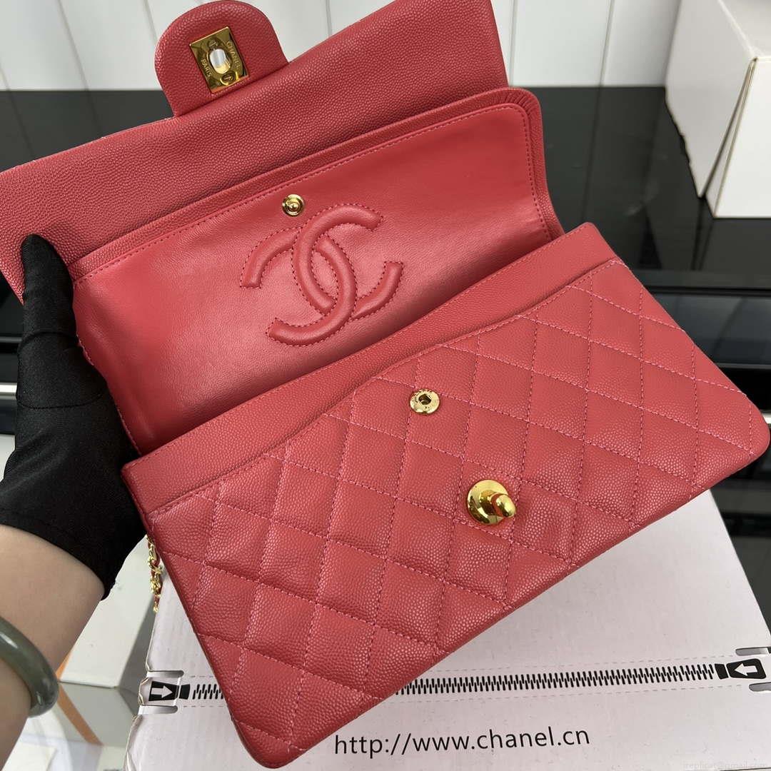 Chanel A01112 Flap Classic 11.12 Handbag Grained Calfskin & Gold-Tone Metal Red