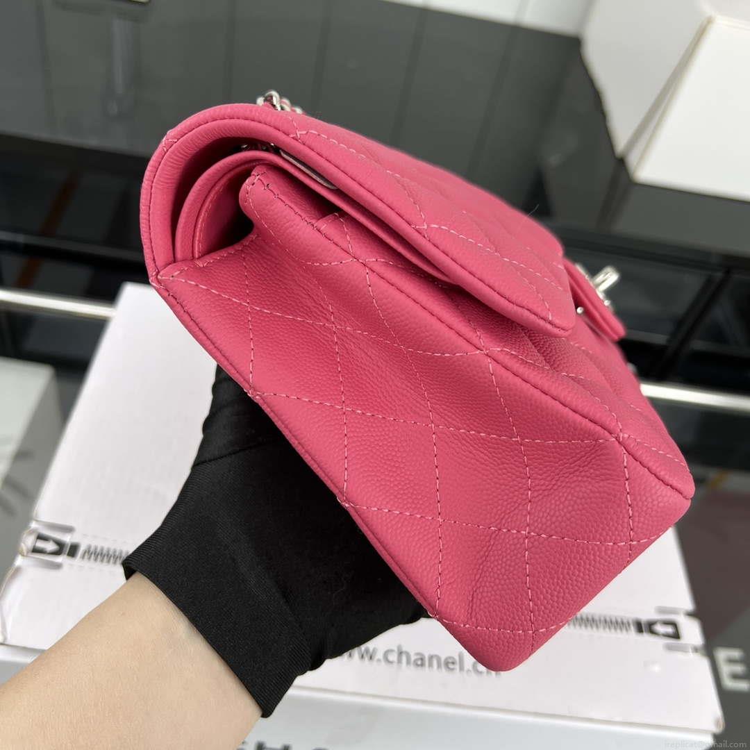 Chanel A01112 Flap Classic 11.12 Handbag Grained Calfskin & Silver-Tone Metal Rose Red