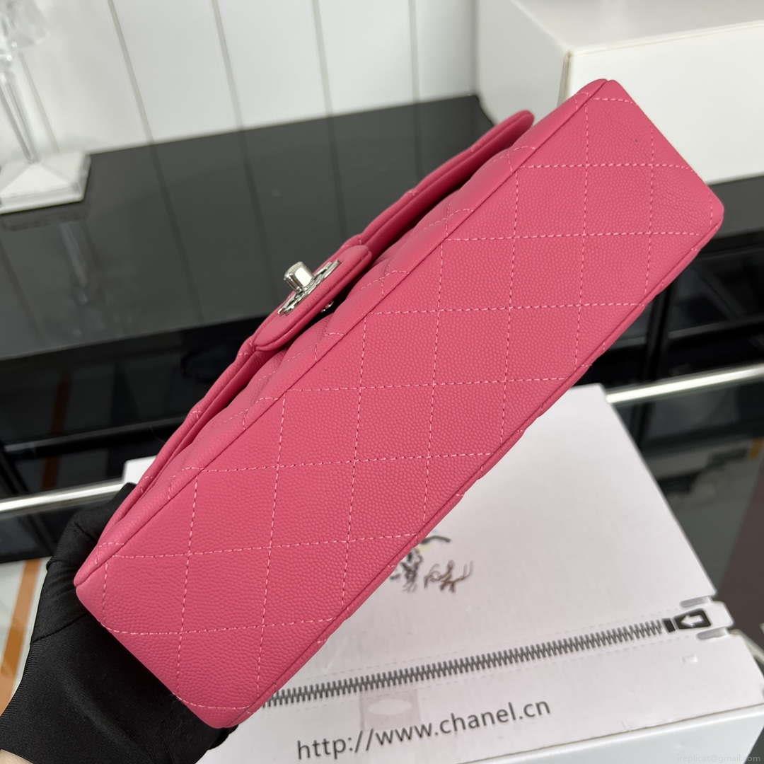 Chanel A01112 Flap Classic 11.12 Handbag Grained Calfskin & Silver-Tone Metal Rose Red